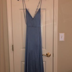 blue silk prom dress